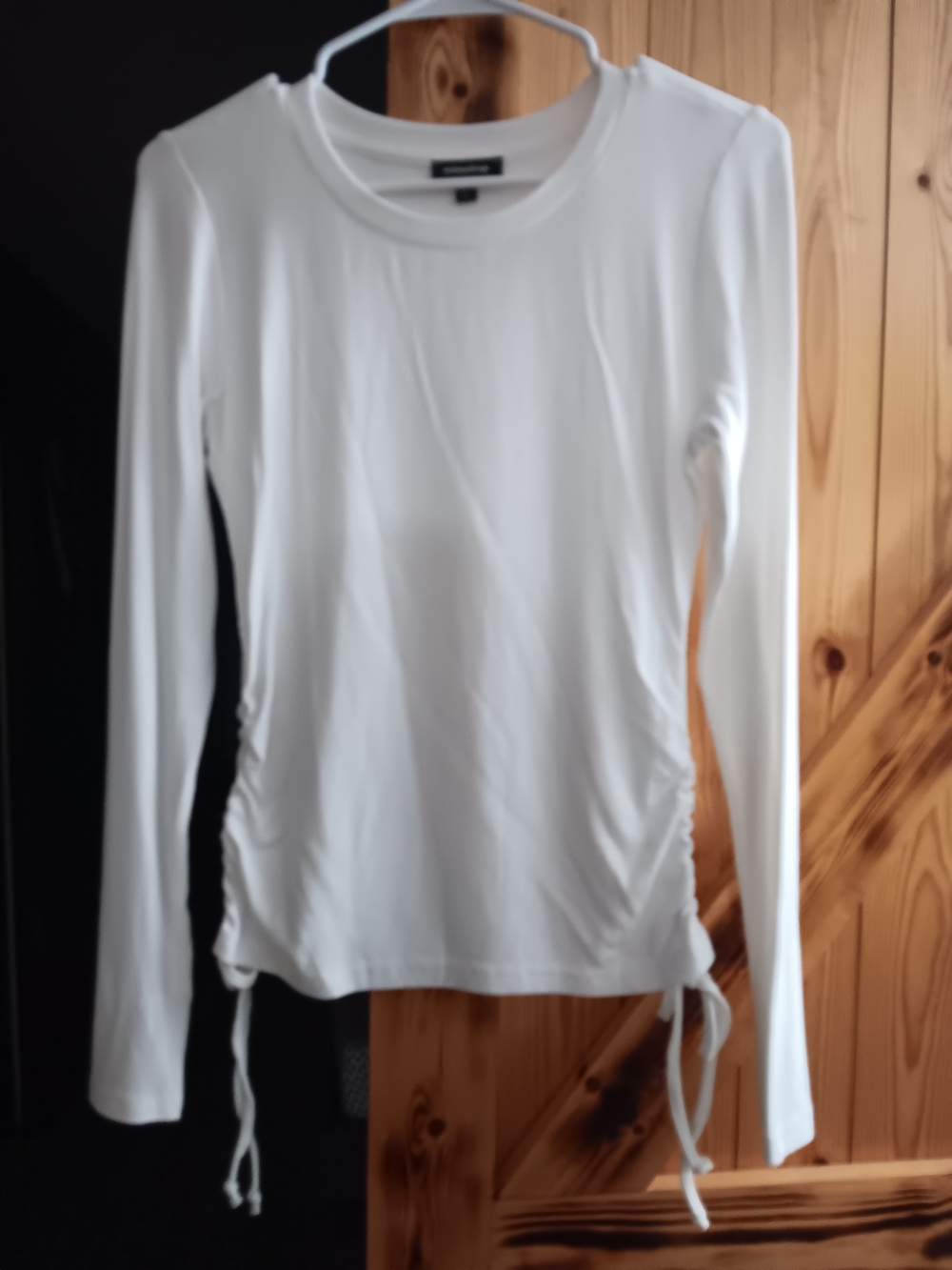 mittoshop White Long Sleeve Side-Ruched Top